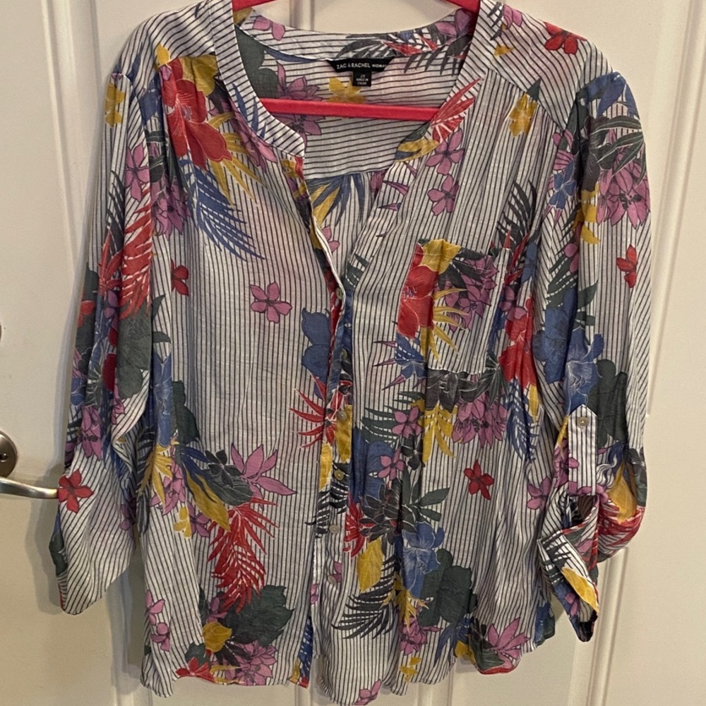 Zac & Rachel Multicolor Floral Stripe Button-Up Blouse